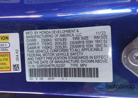 2024 Honda Cr-V Hybrid Sport-L from USA, damaged, VIN 5J6RS5H87RL002391